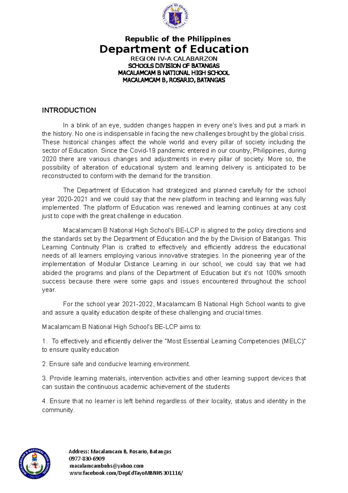LCP Introduction - Republic of the Philippines Department of Education ...