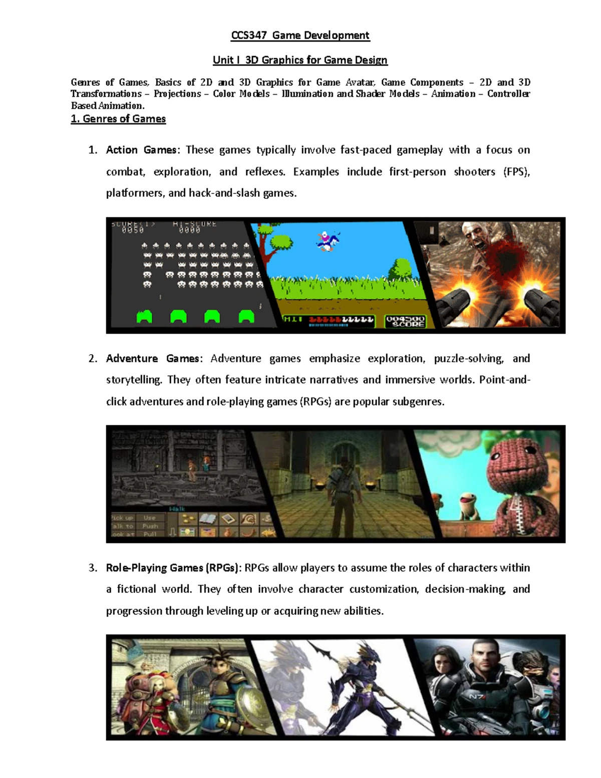 CCS347 GD - UNit 1 - unit 1 notes - CCS347 Game Development Unit I 3D ...