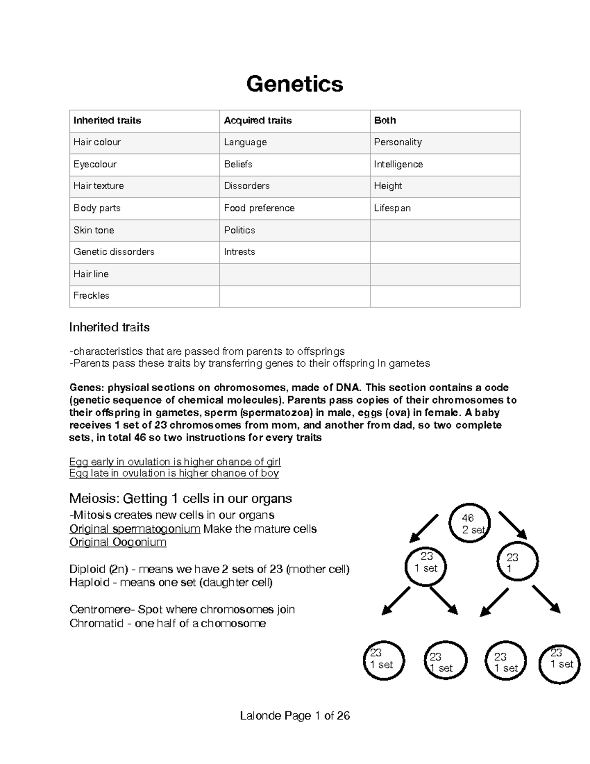 Inclusive genetics notes - Genetics Inherited traits -characteristics ...