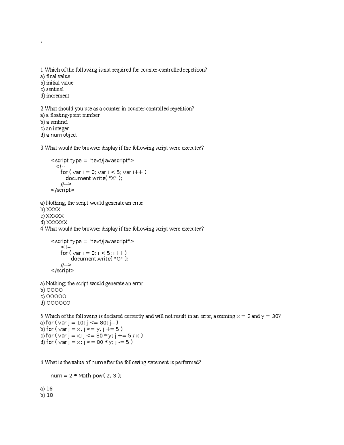 JSex3a Final Exam Practice Test: Repetition and Decision Making ...