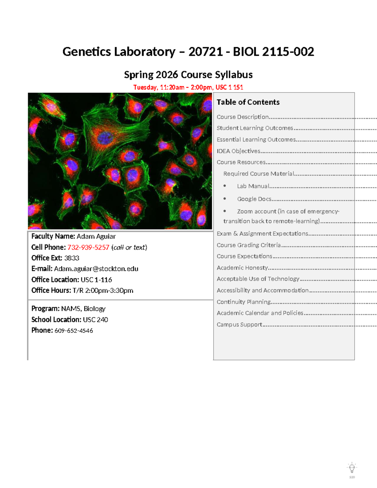 Genetics Lab Syllabus T 20721 - BIOL 2115 Spring 2026 - Studocu