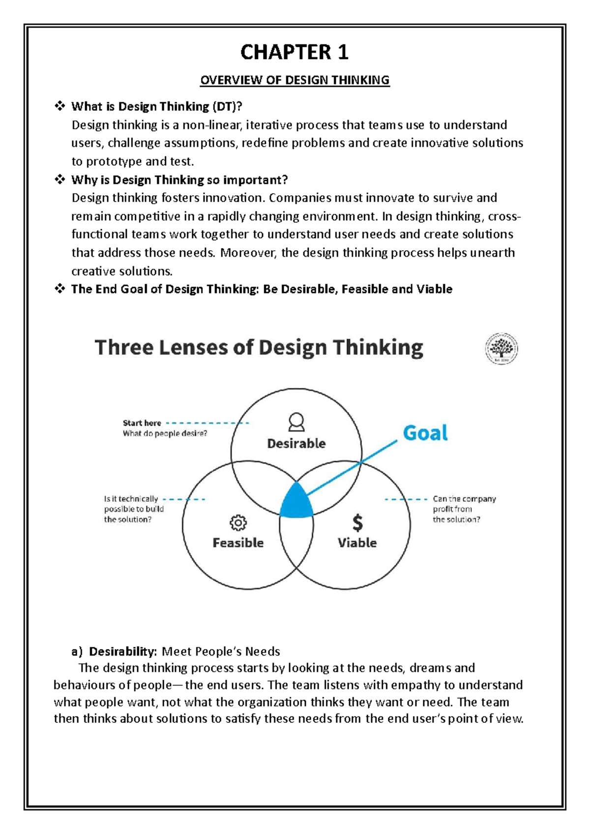 CHAPTER 1: OVERVIEW OF DESIGN THINKING (DT) - Studocu