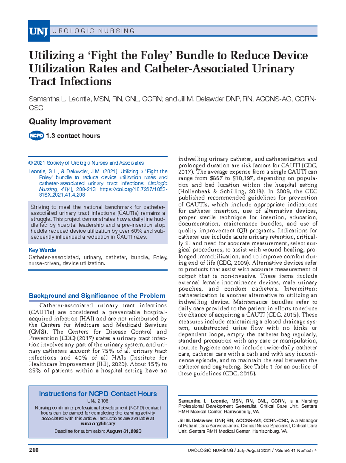 Utilizing the 'Fight the Foley' Bundle: Reducing CAUTIs and Device Use ...