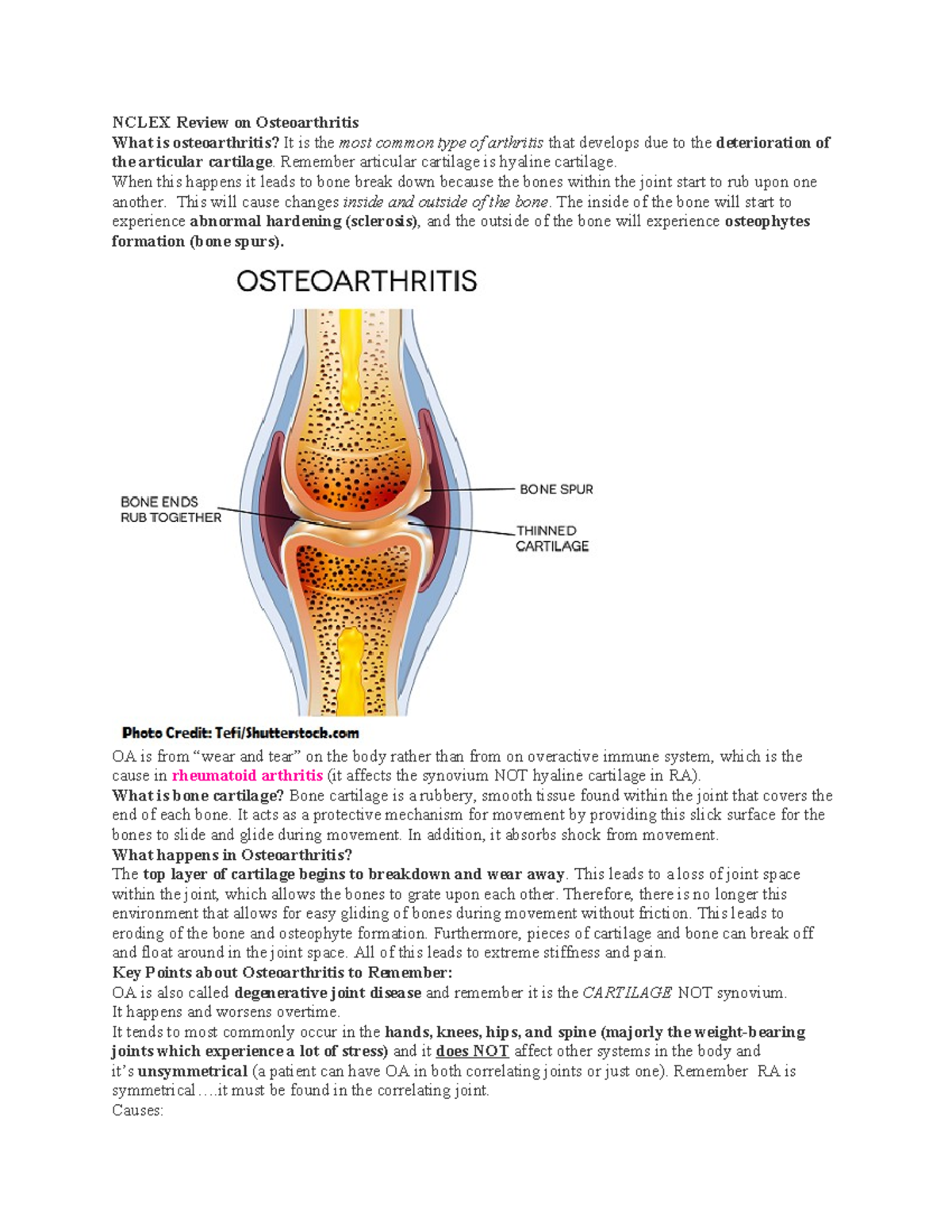 Osteo Arthritis Notes - NCLEX Review on Osteoarthritis What is ...