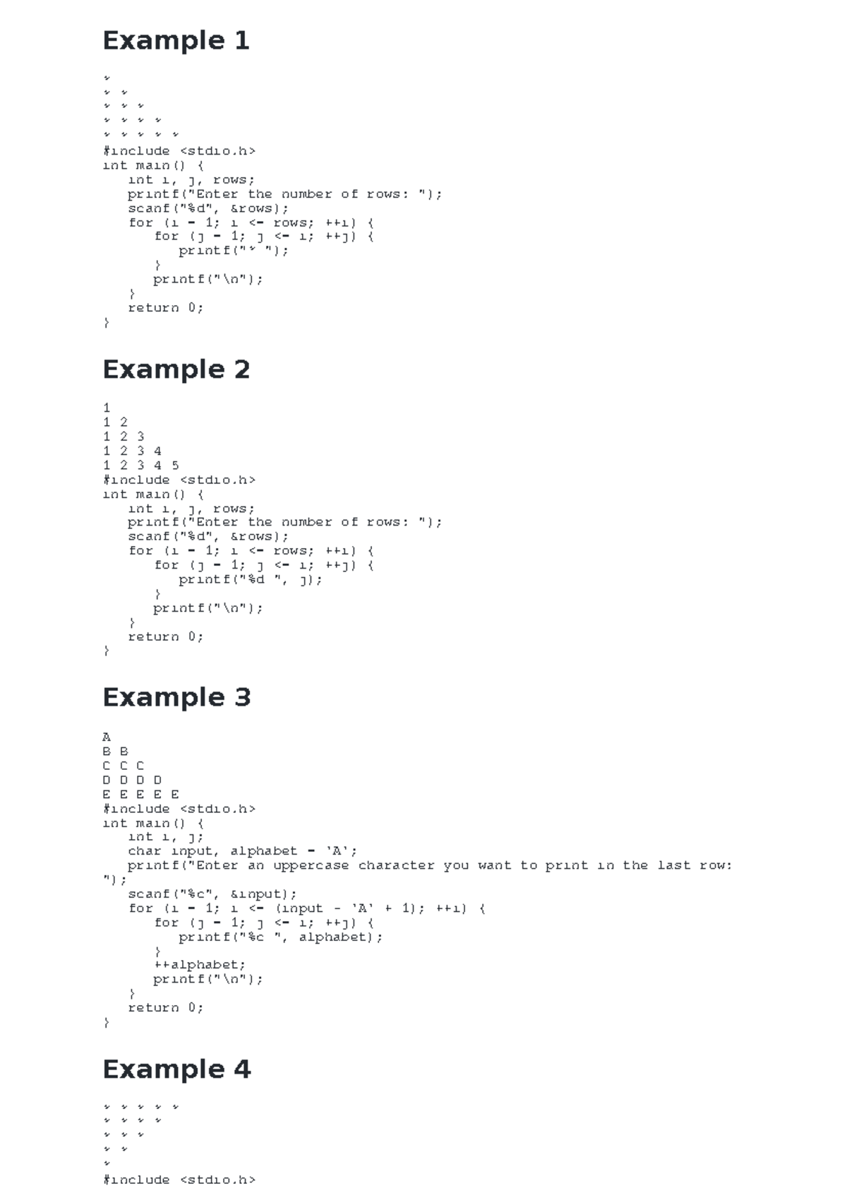 CSE101: C Programming - Pattern Examples and Code Snippets - Studocu