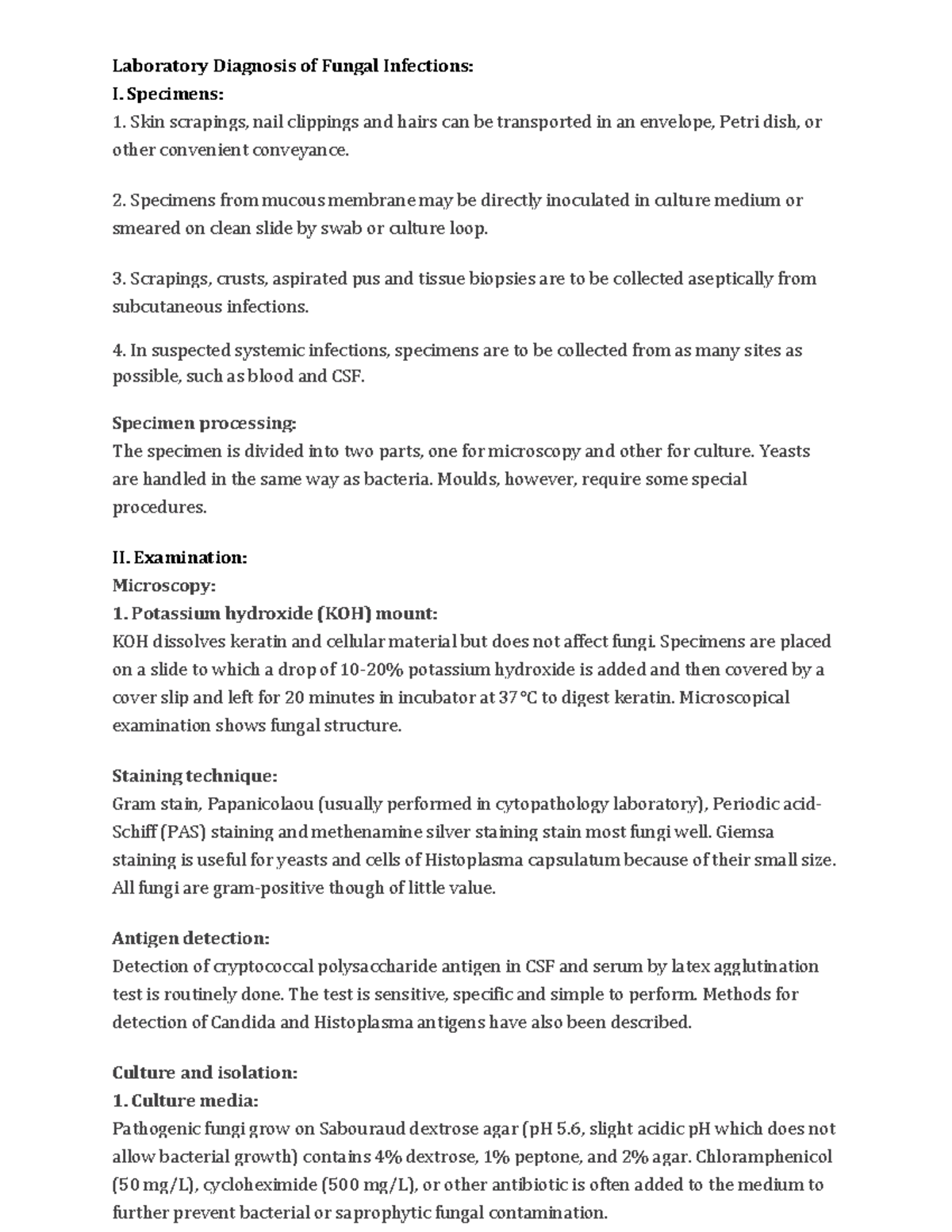 Laboratory Diagnosis of Fungal Infections Generally pdf - Laboratory ...