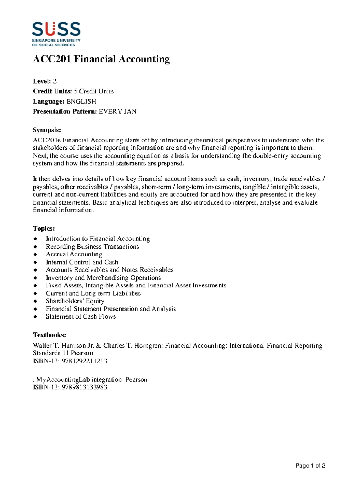 ACC201 - Financial Accounting Module Learning Objectives and Details ...