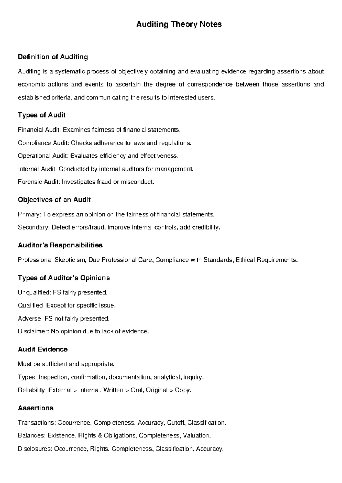 Auditing Theory Notes: Key Concepts and Types of Audits - Studocu