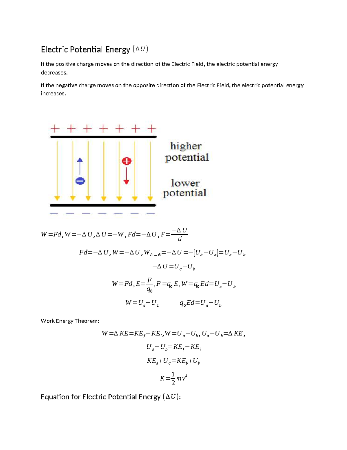 Electric Potential Energy - Study Guide for PHYS 101 Final Exam - Studocu