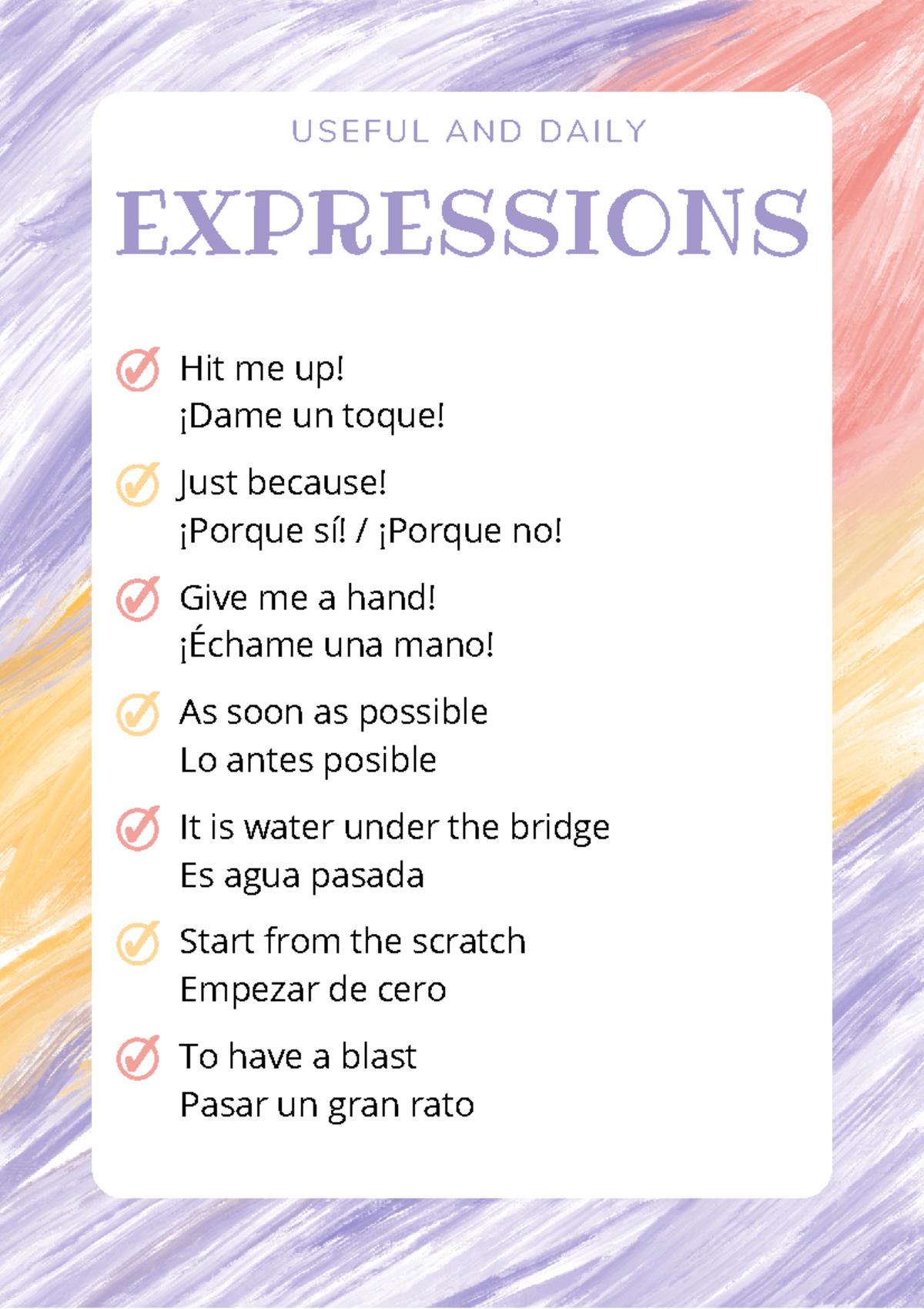 USEFUL EXPRESSIONS FOR ENGLISH A1 LEARNERS - Studocu