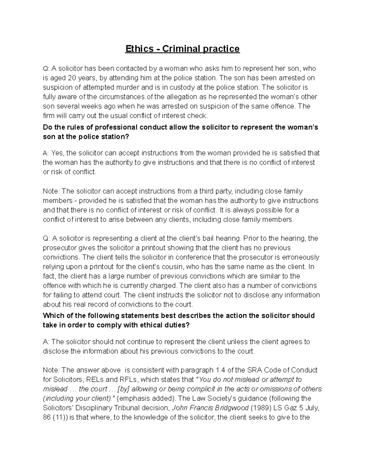 Ethics in Criminal Practice: Guidance on Professional Conduct - Studocu