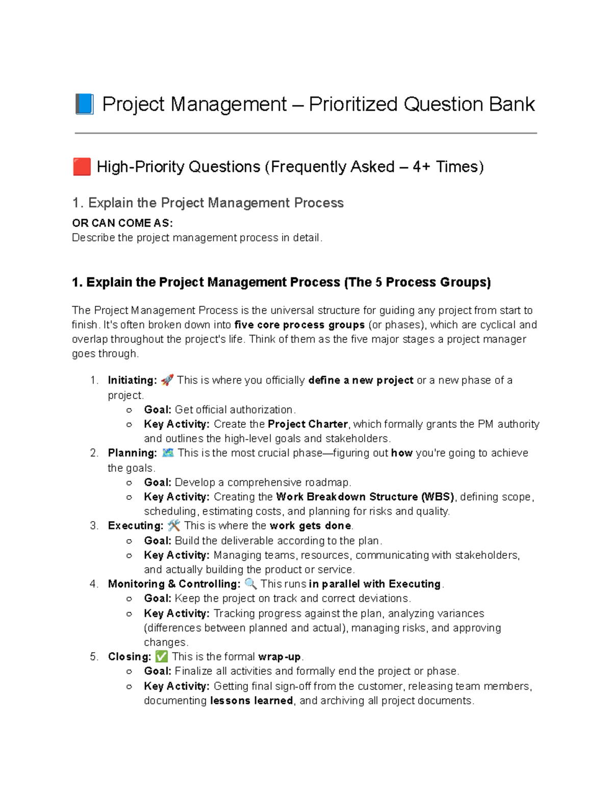 📘 Project Management (PM101) - Prioritized Question Bank & FAQs - Studocu