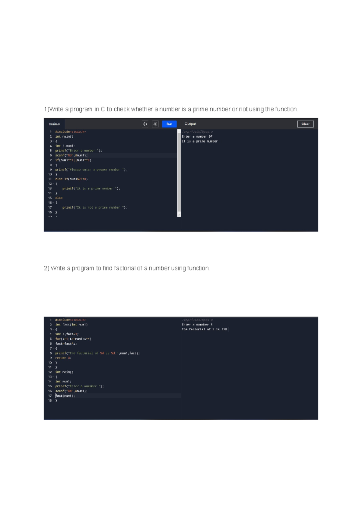 C language Assignment - Programming Language - 1)Write a program in C ...