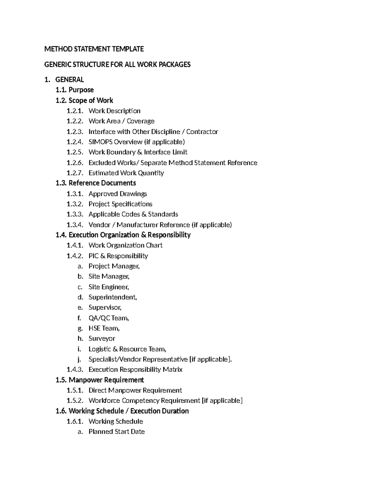 Method Statement Template for All Work Packages: Generic Structure ...