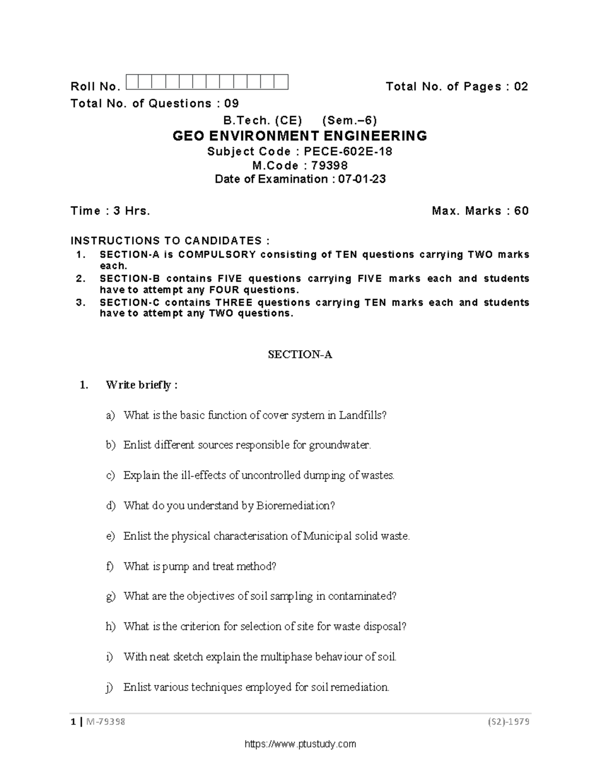 GEO ENVIRONMENT ENGINEERING Exam Notes (B.Tech CE, M.Code: 79398) - Studocu