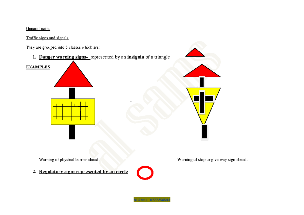 Provisional Notes on Traffic Signs and Signals for Drivers - Studocu