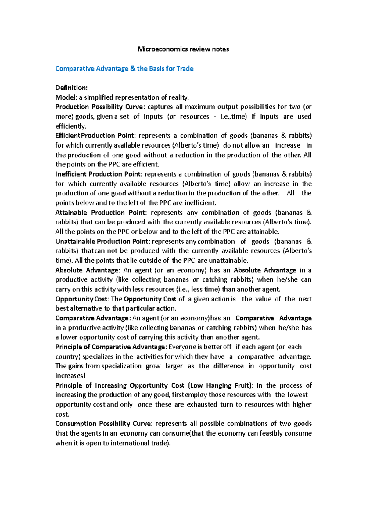 Review Notes Comparative Advantage & the Basis for Trade - Warning: TT ...