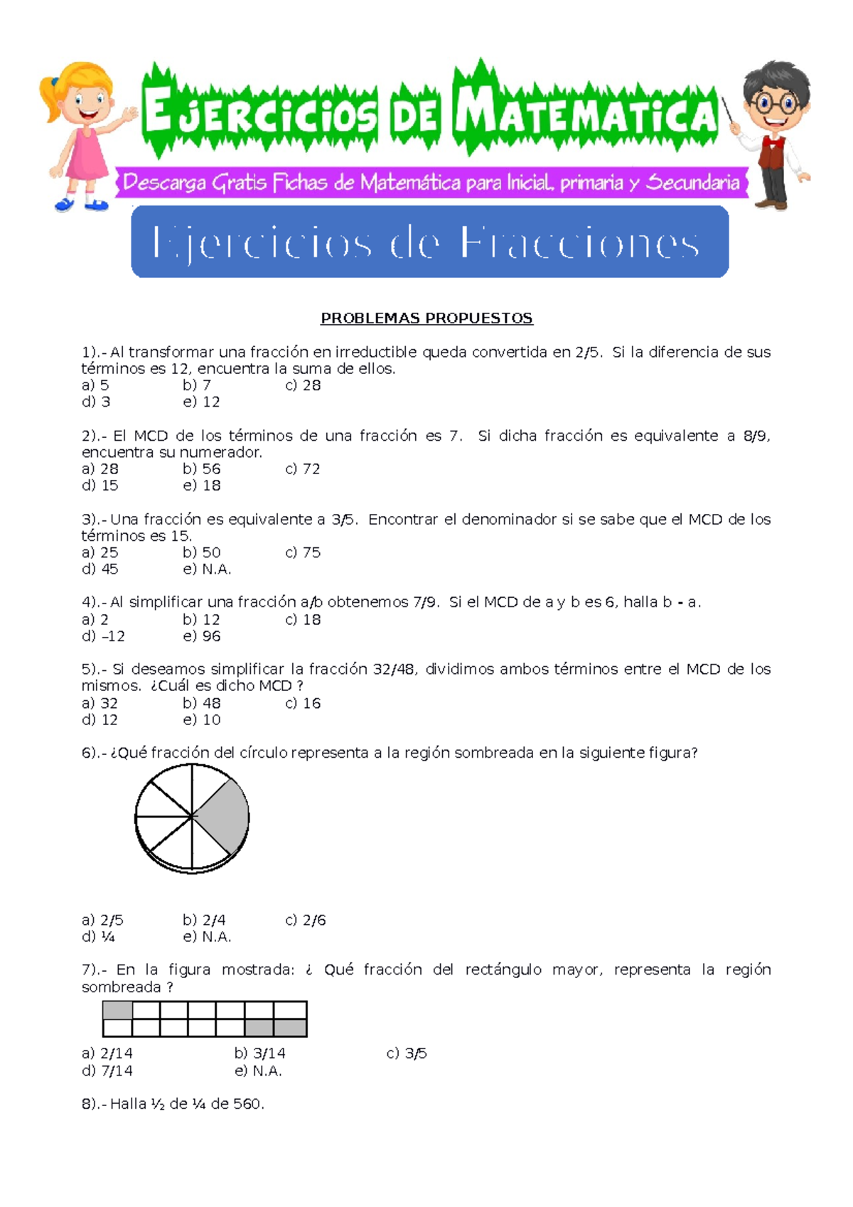 Ejercicios de Fracciones - Primero de Secundaria: Problemas y Claves - Document Preview