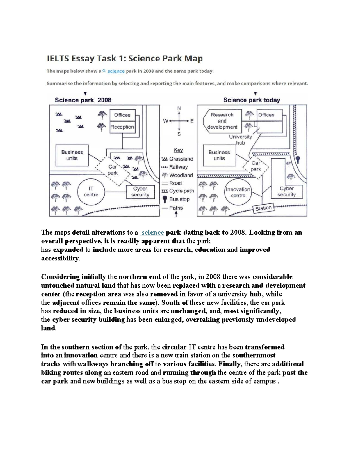 Maps cuối kì keys - ielts: alterations to a science park since 2008 ...