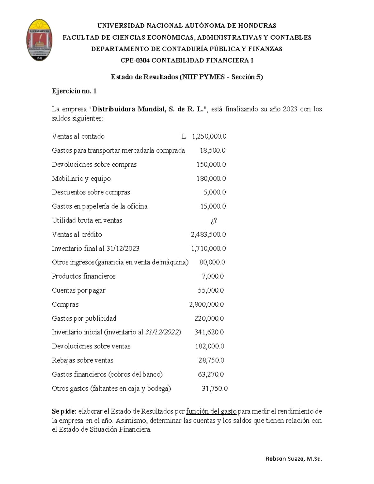 Contabilidad Financiera I - Ejercicios de Estados de Resultados (2023 ...