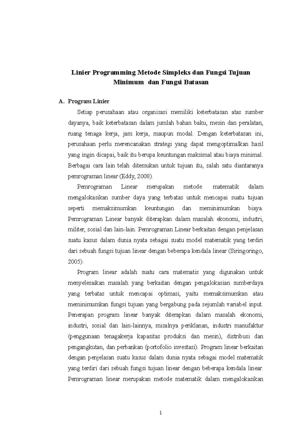 Makalah Riset Operasi Linier Programming Metode Simpleks Dan Fungsi