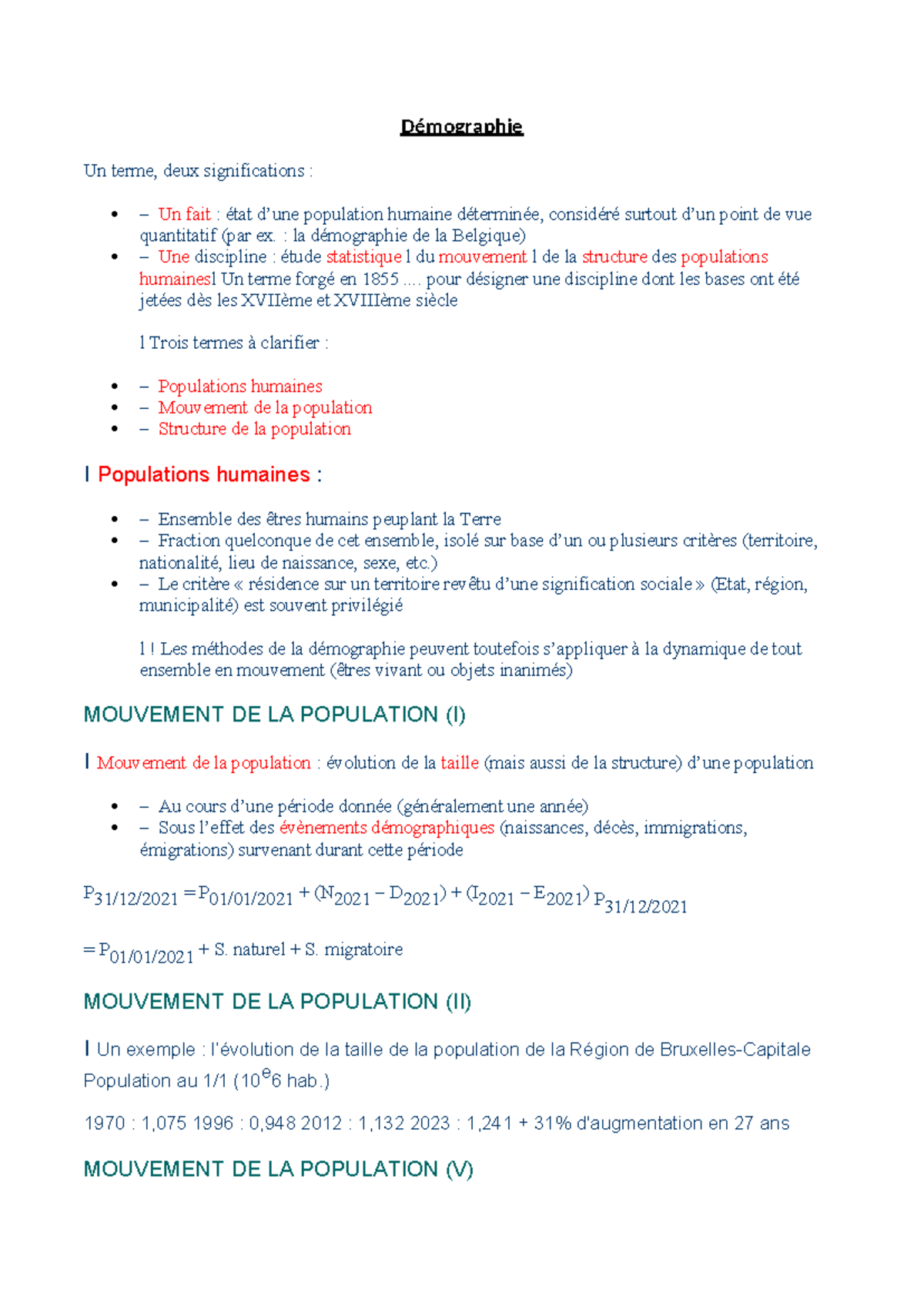 Démographie : Notes de Cours sur le Mouvement et la Structure de la ...