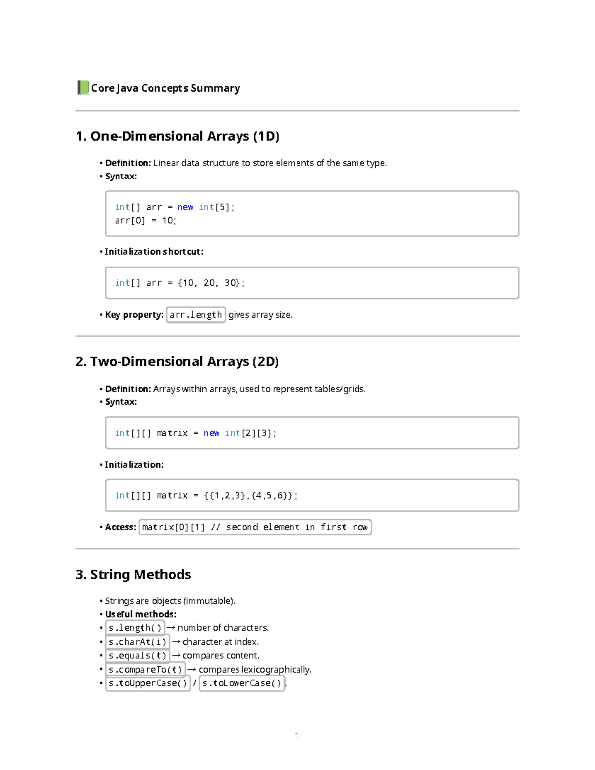 Java Core Notes - PRACTICEQ: Summary of Key Concepts - Studocu