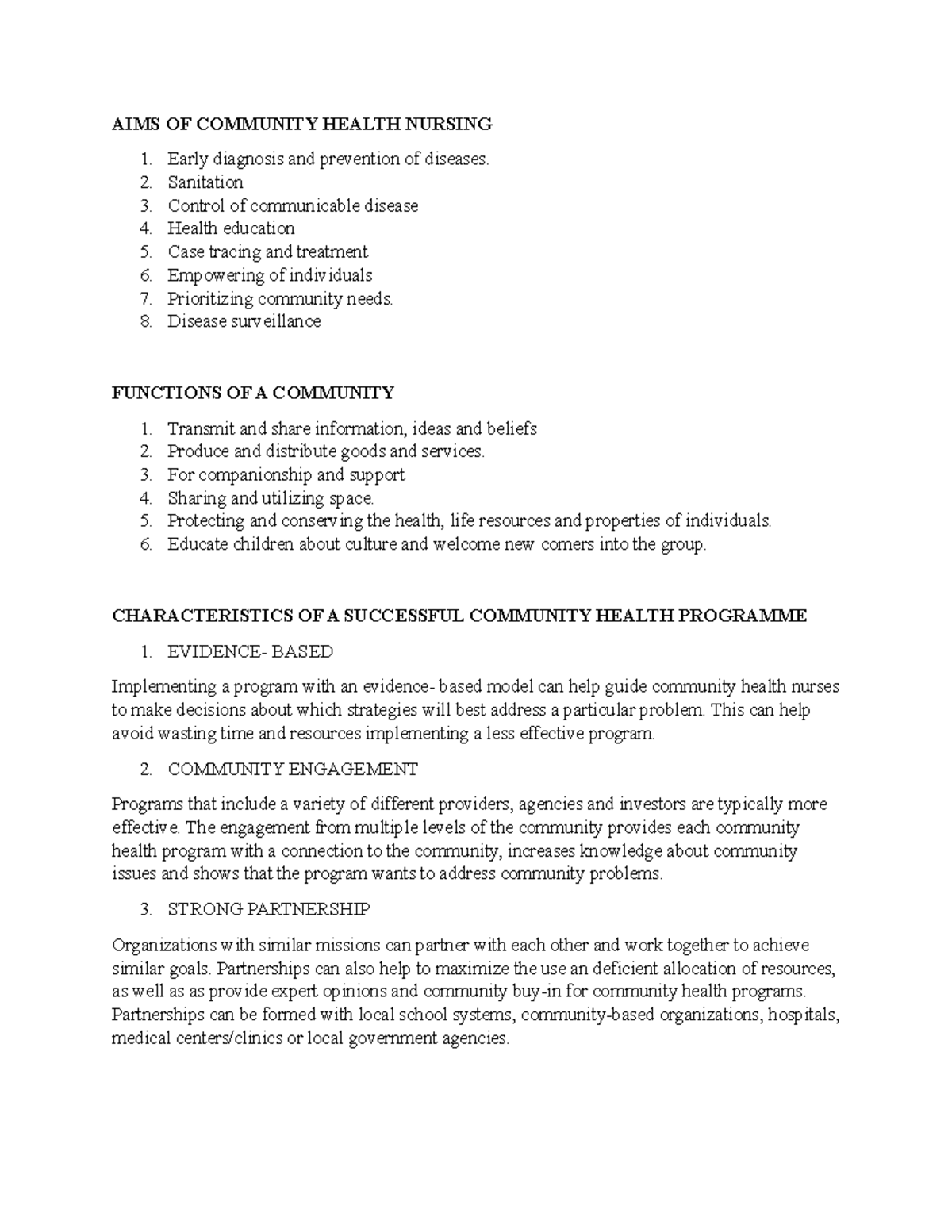 Community Health Nursing Concepts and Family Health Determinants - Studocu