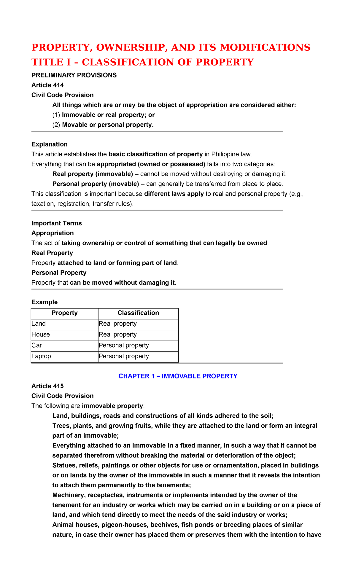 Property Ownership and Modifications: Midterm Codal Reviewer - Studocu