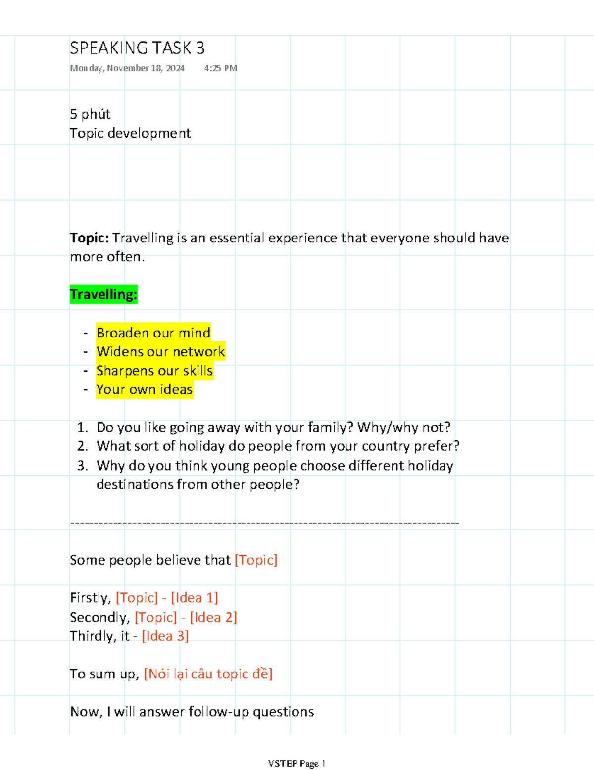 SPEAKING TASK 3: The Importance of Travelling Experience - Studocu