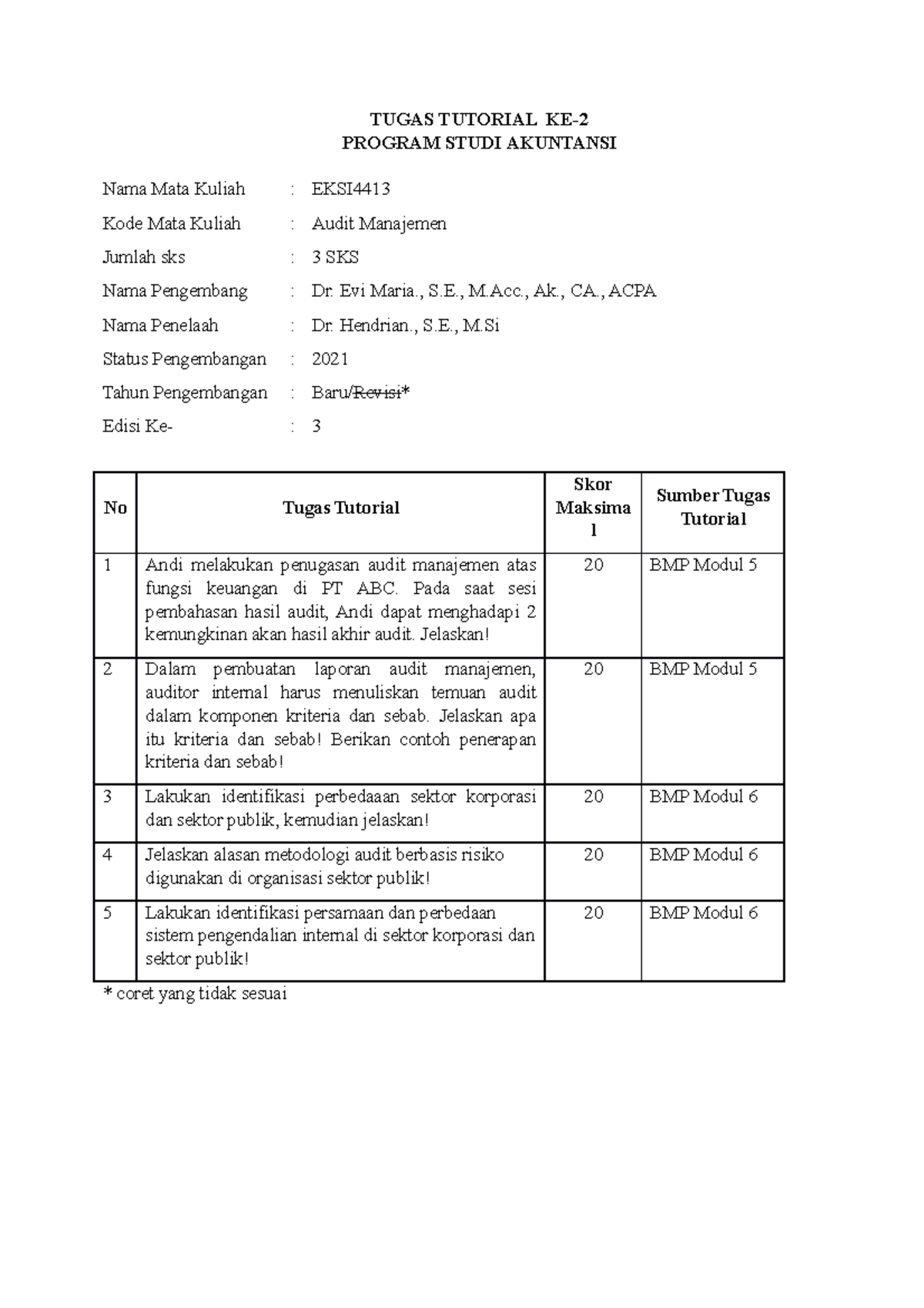 Tugas Tutorial 2 Audit Manajemen Eksi4413 Dan Penyelesaian Kasus Studocu