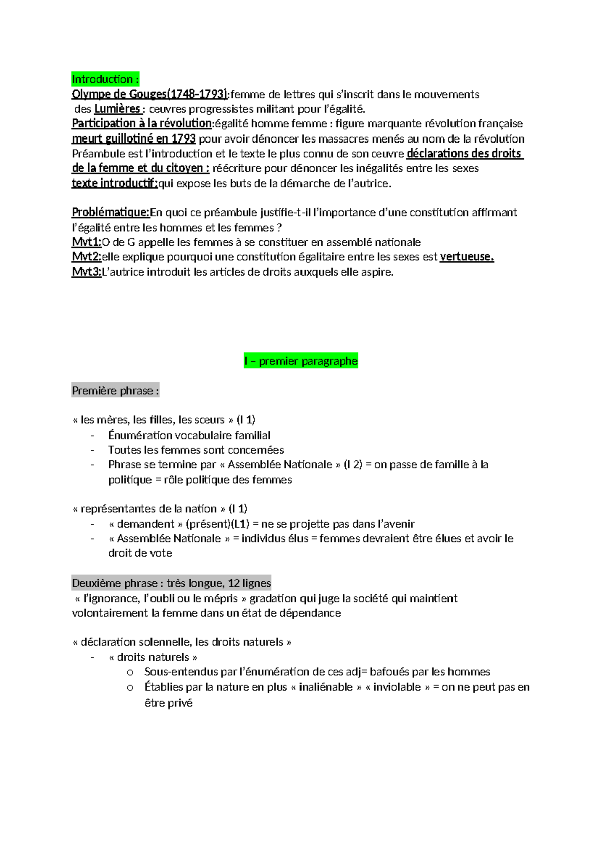 Préambule - Olympe de Gouges lecture linéaire 2 - Introduction : Olympe ...