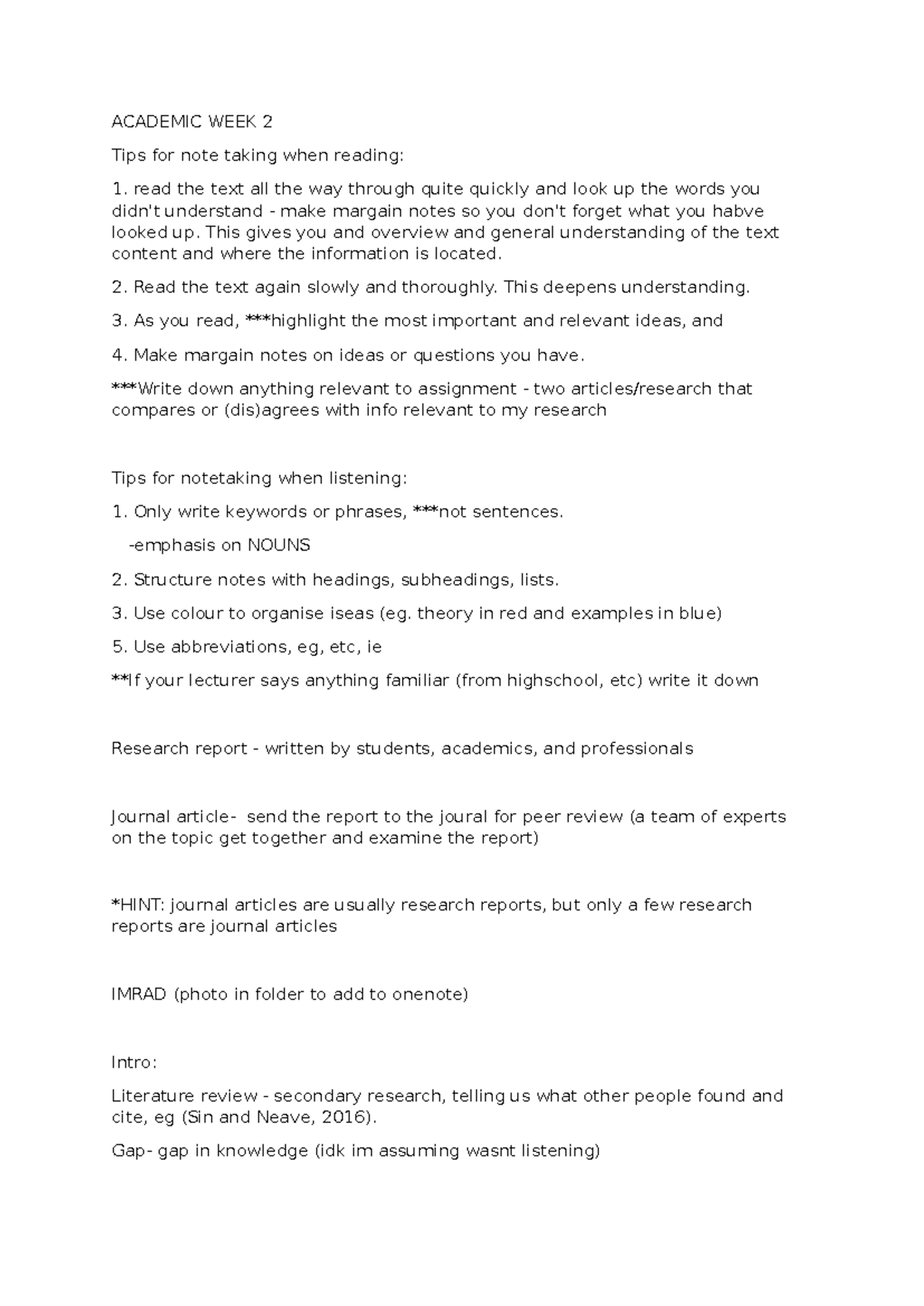Academic Week 2: Note-Taking Strategies for Reading & Listening Skills ...