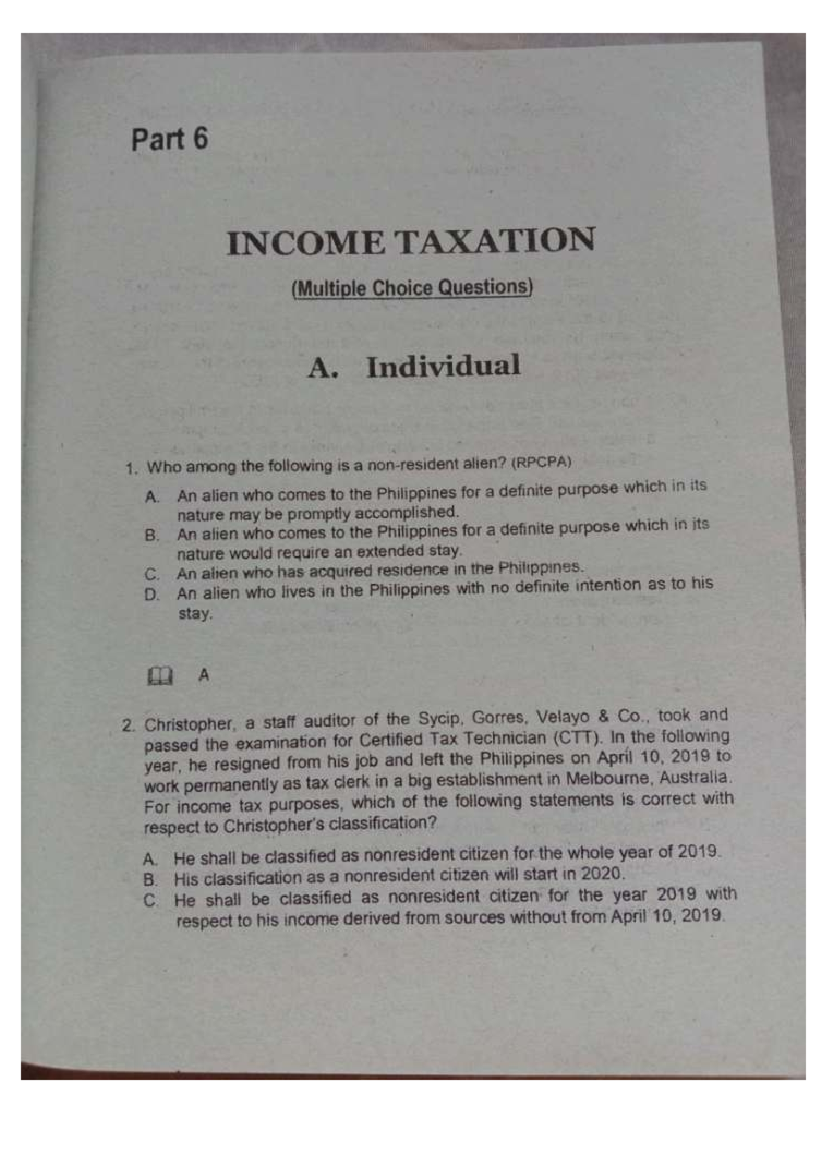 INCOME TAXATION (RPCPA) - Multiple Choice Questions Reviewer - Studocu
