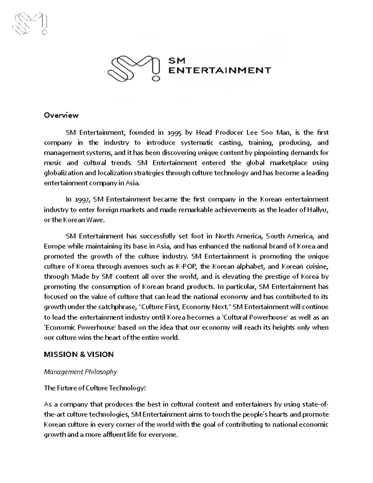 Strategic Management of SM Entertainment: Cultural Leadership & Growth ...