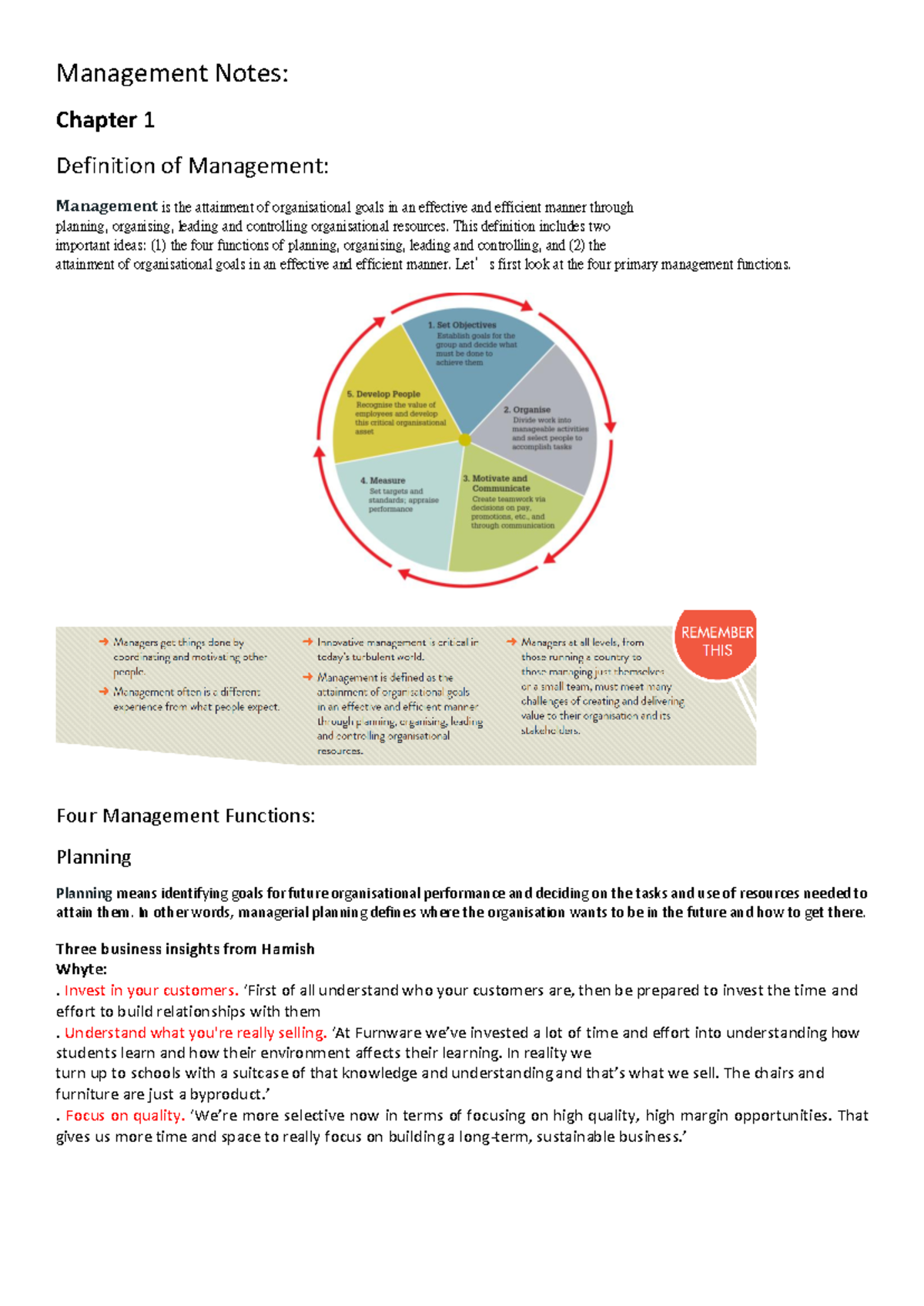 Management Notes pdf - Management Notes: Chapter 1 Definition of ...