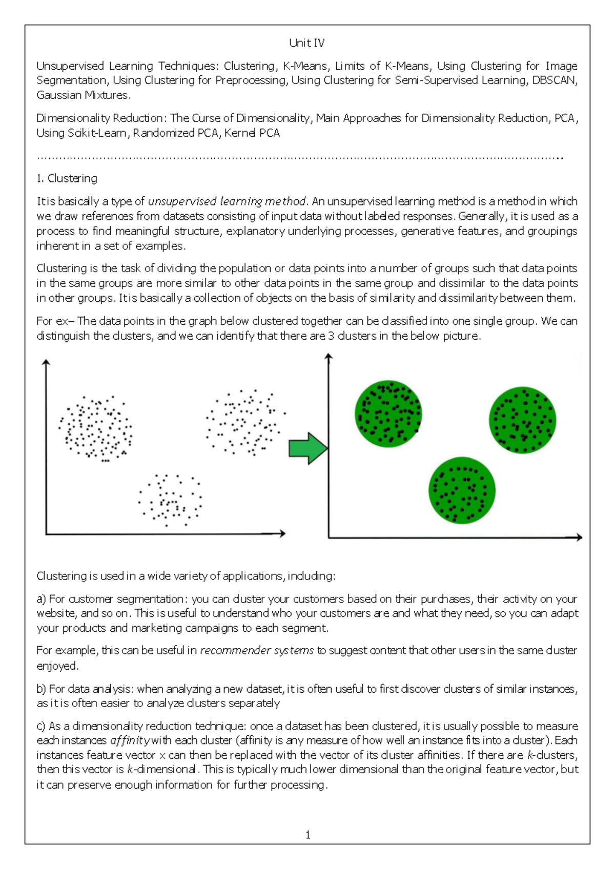 ML U-4: Unsupervised Learning Techniques & Dimensionality Reduction ...