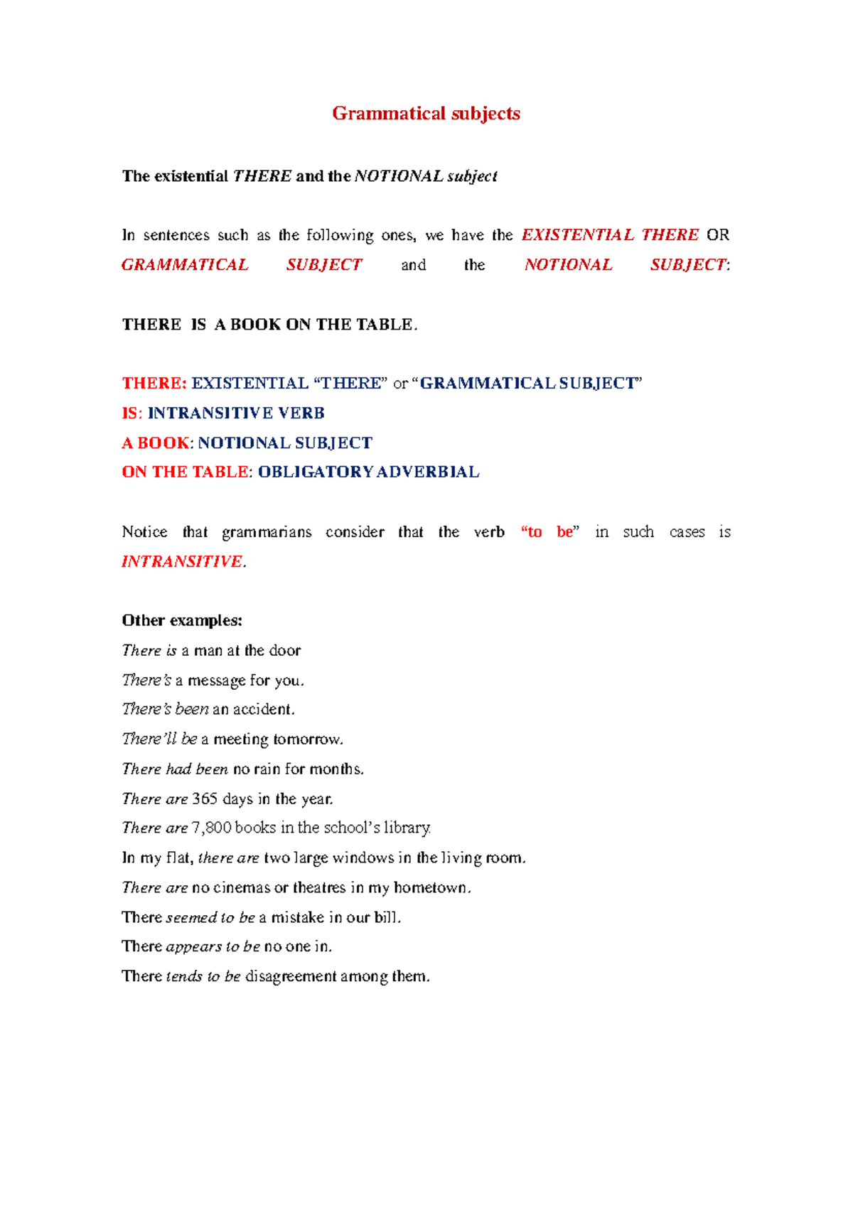 Grammatical Subjects: Existential THERE and Notional Subject Patterns ...