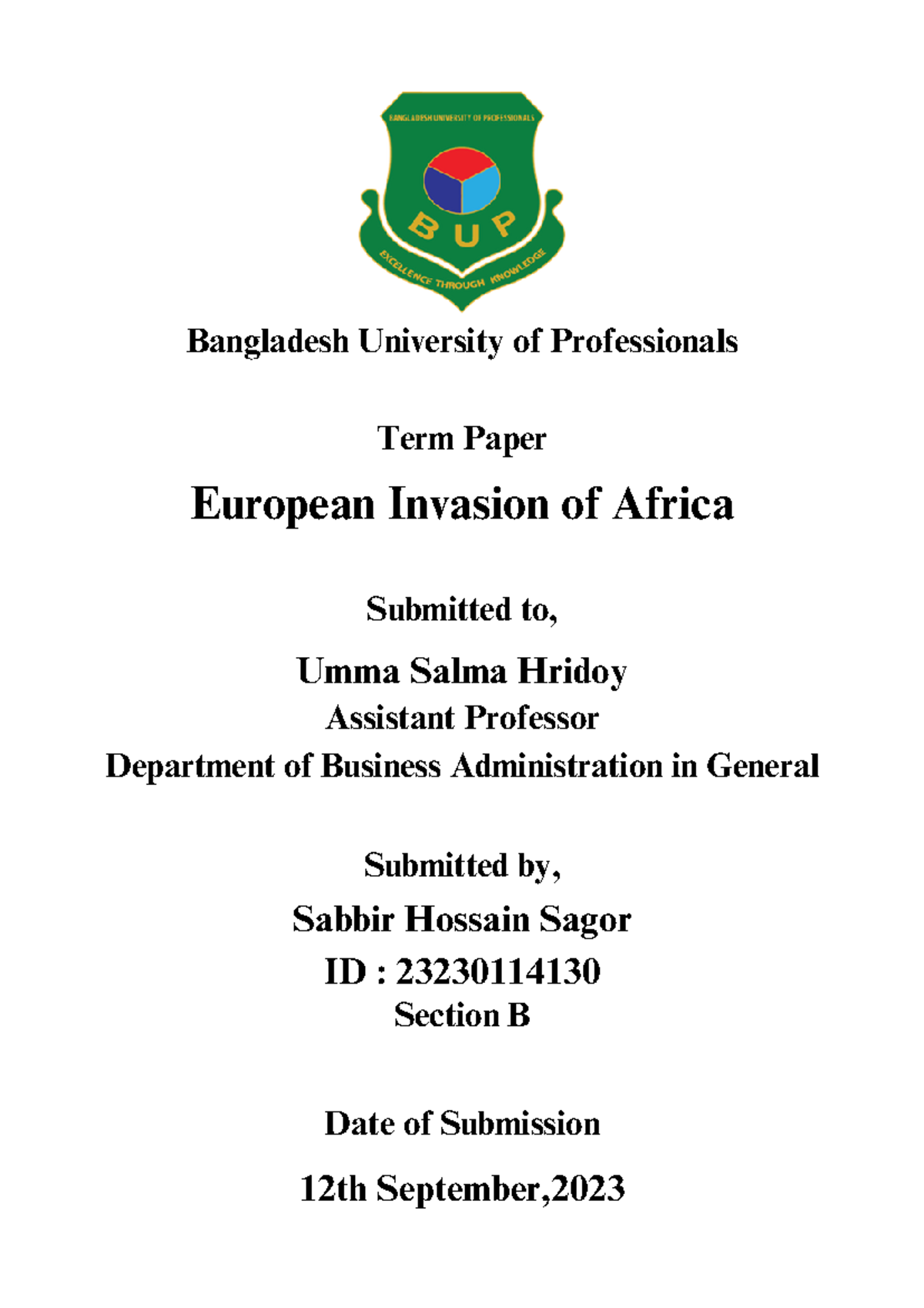 BS Main Term Paper - European Invasion of Africa - Bangladesh ...