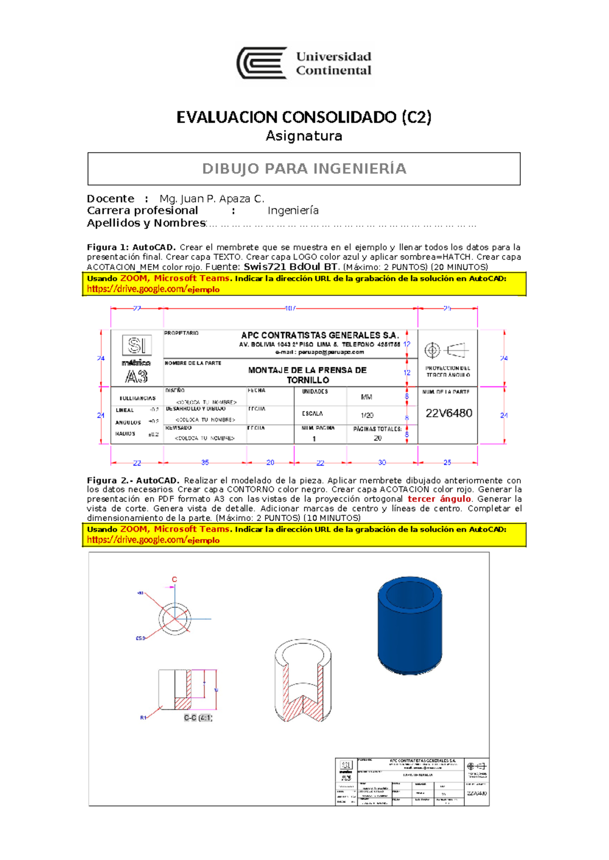 Evaluación Consolidado C2 - Ingeniería 2024: AutoCAD y Diseño 10 ...