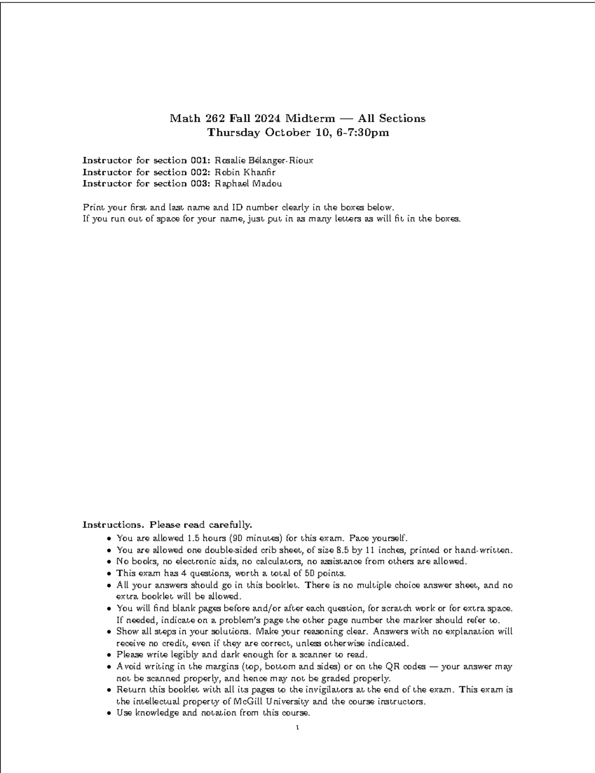 Math262 midterm 2024 sols Math 262 Fall 2024 Midterm — All Sections