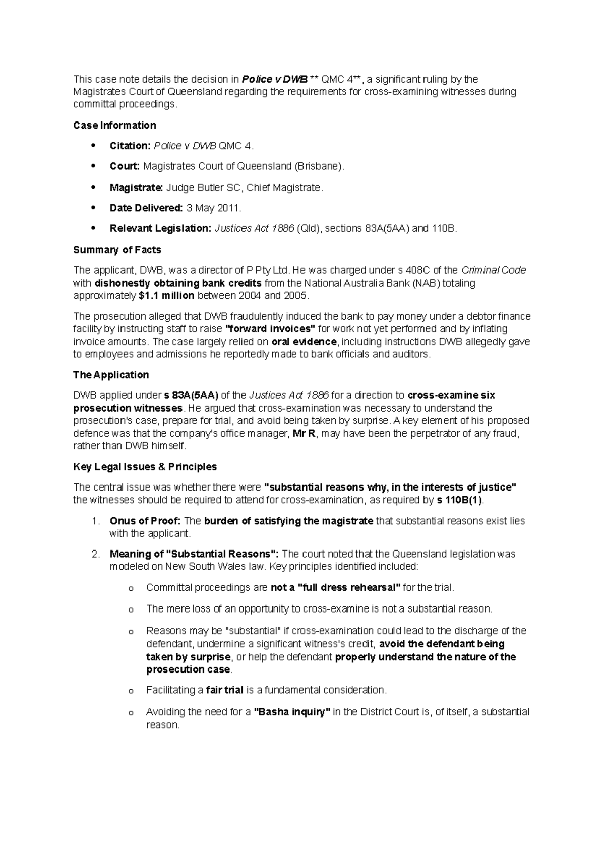 Case Note: Police v DWB [2011] QMC 4 - Witness Requirements in ...