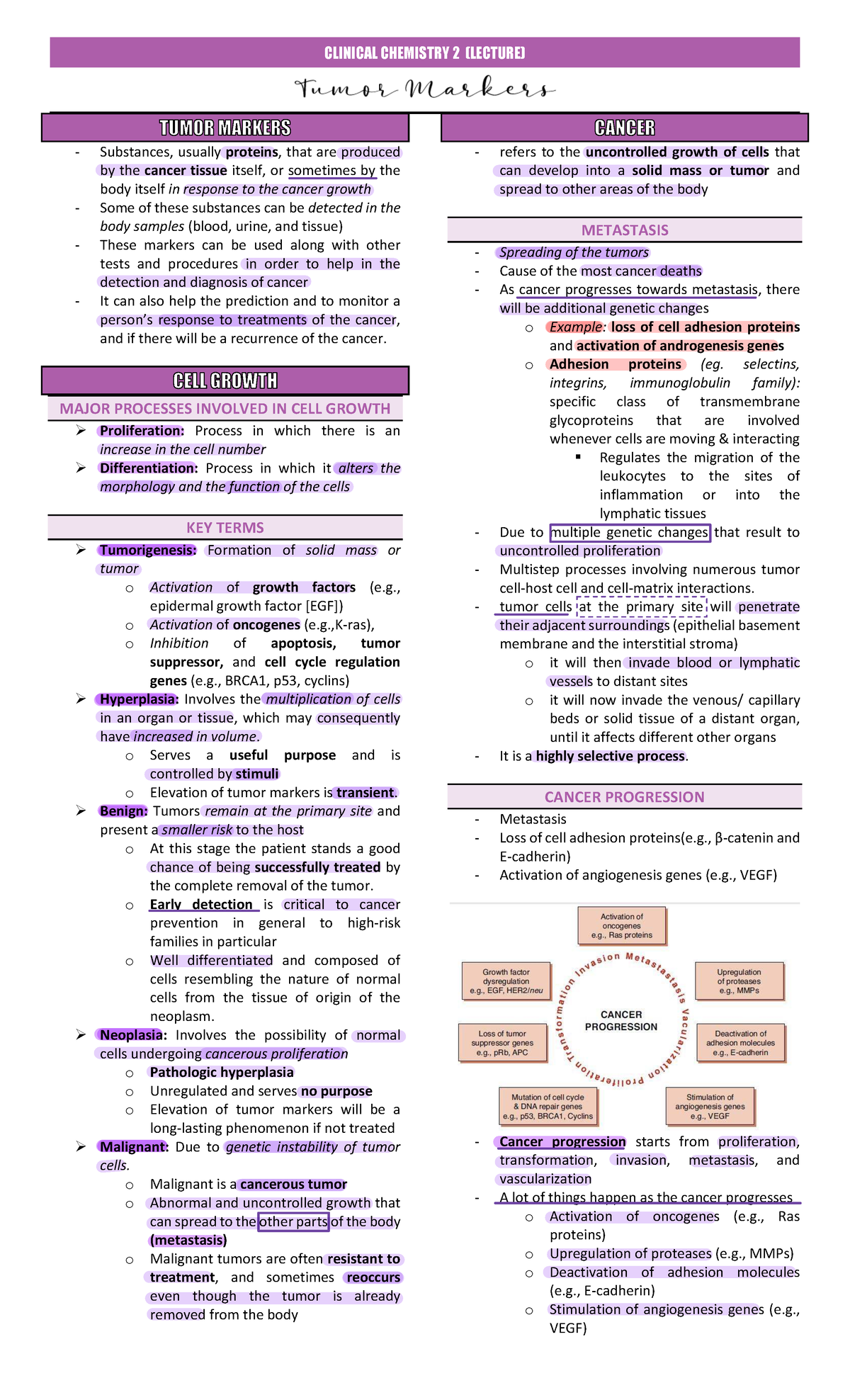 CCHM322 Clinical Chemistry 2 Midterm Lecture Notes on Cancer Markers ...
