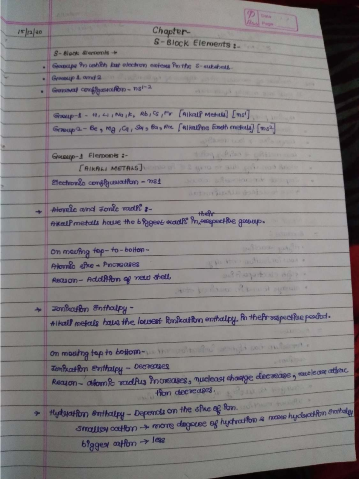 S Block Elements: Comprehensive Notes on Groups 1 & 2 - Studocu