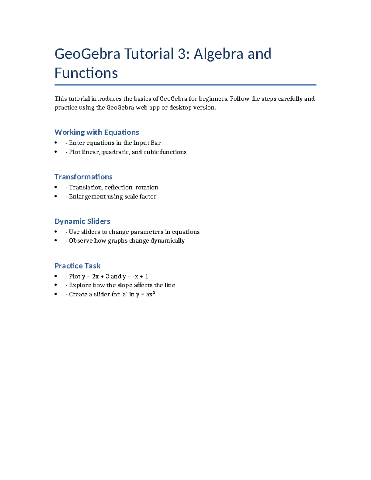 Geo Gebra Tutorial 3 Algebra and Functions - Copy - GeoGebra Tutorial 3 ...
