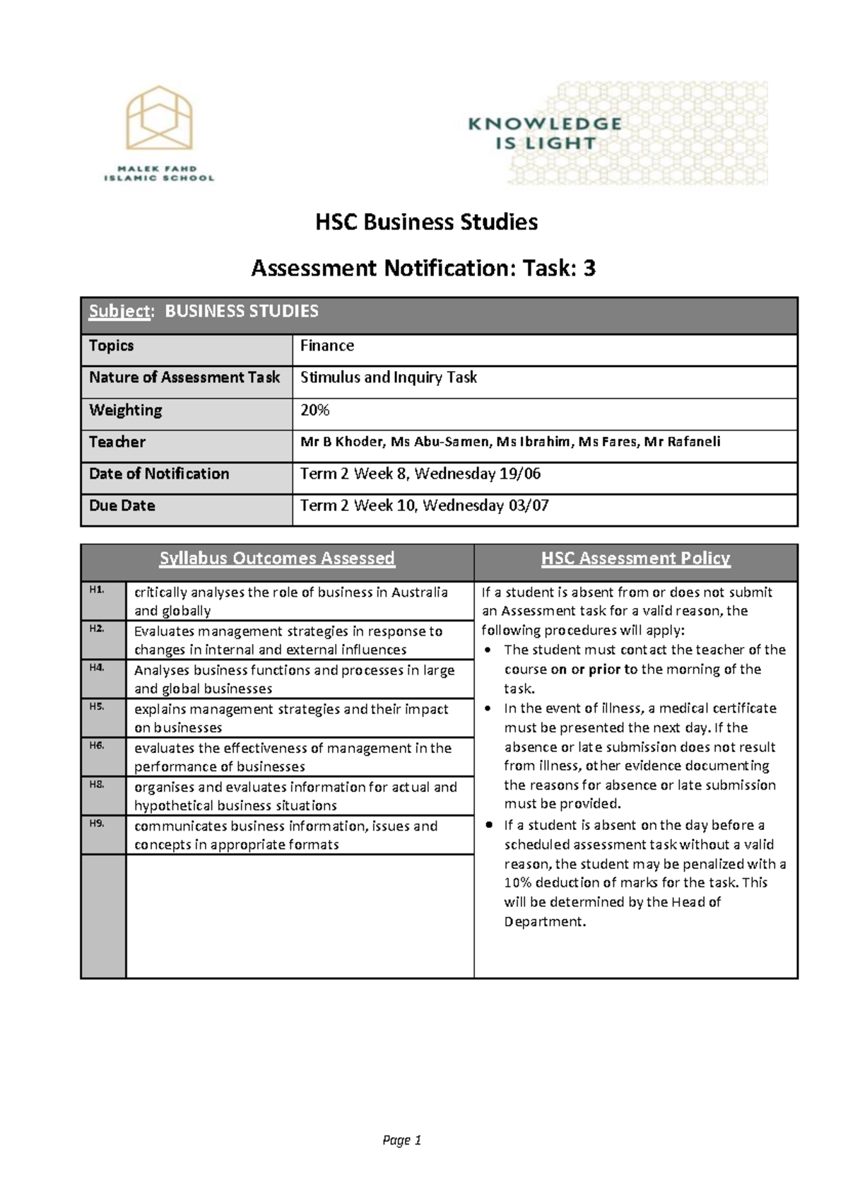 2024 HSC Business Studies - Assessment Task 3: Finance Inquiry - Studocu
