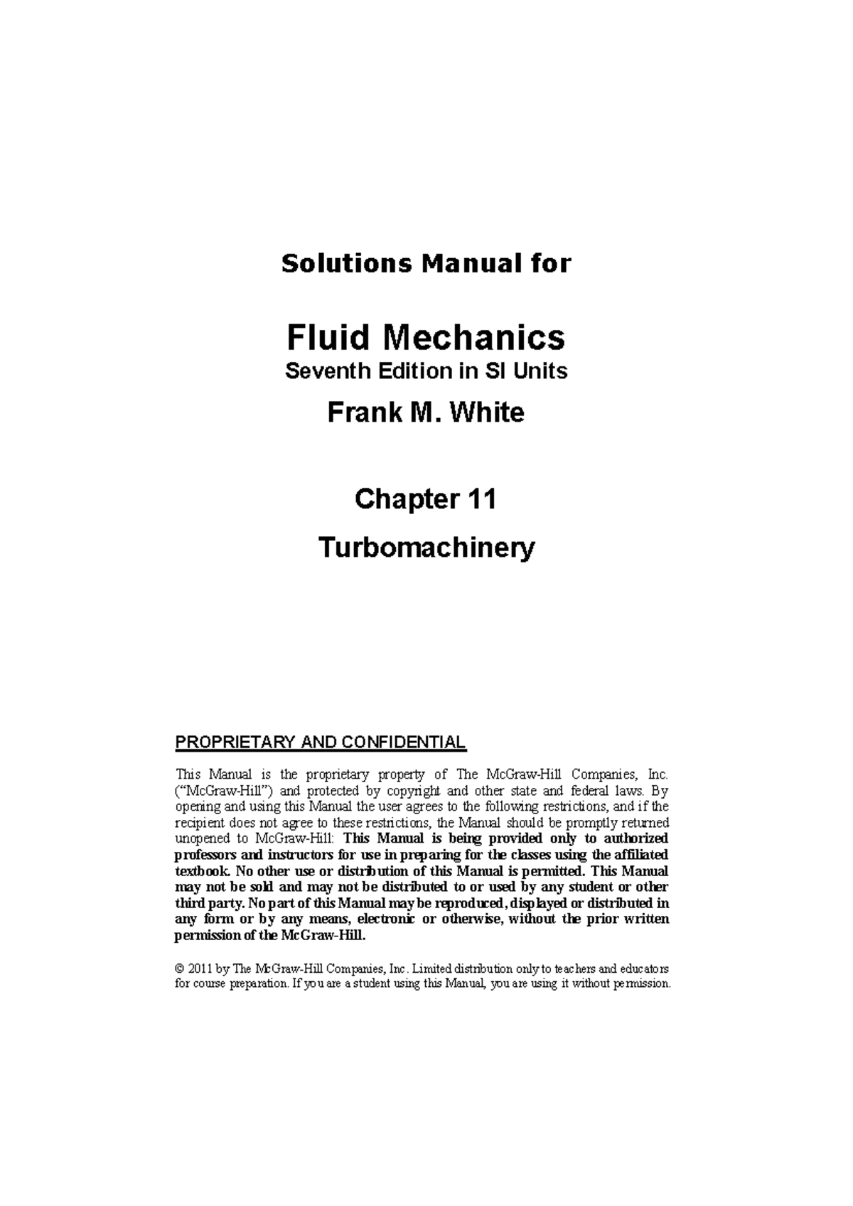Solutions Manual for Fluid Mechanics (7th Ed.) - Chapter 11 ...