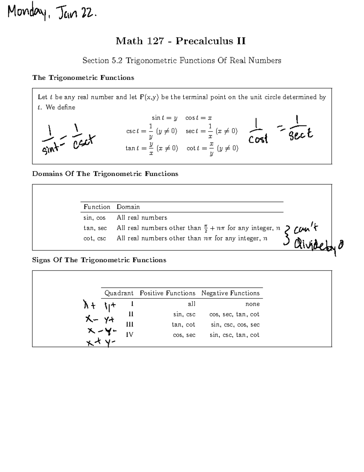Math 127 Final Exam Lecture Notes: Trigonometric Functions - Studocu