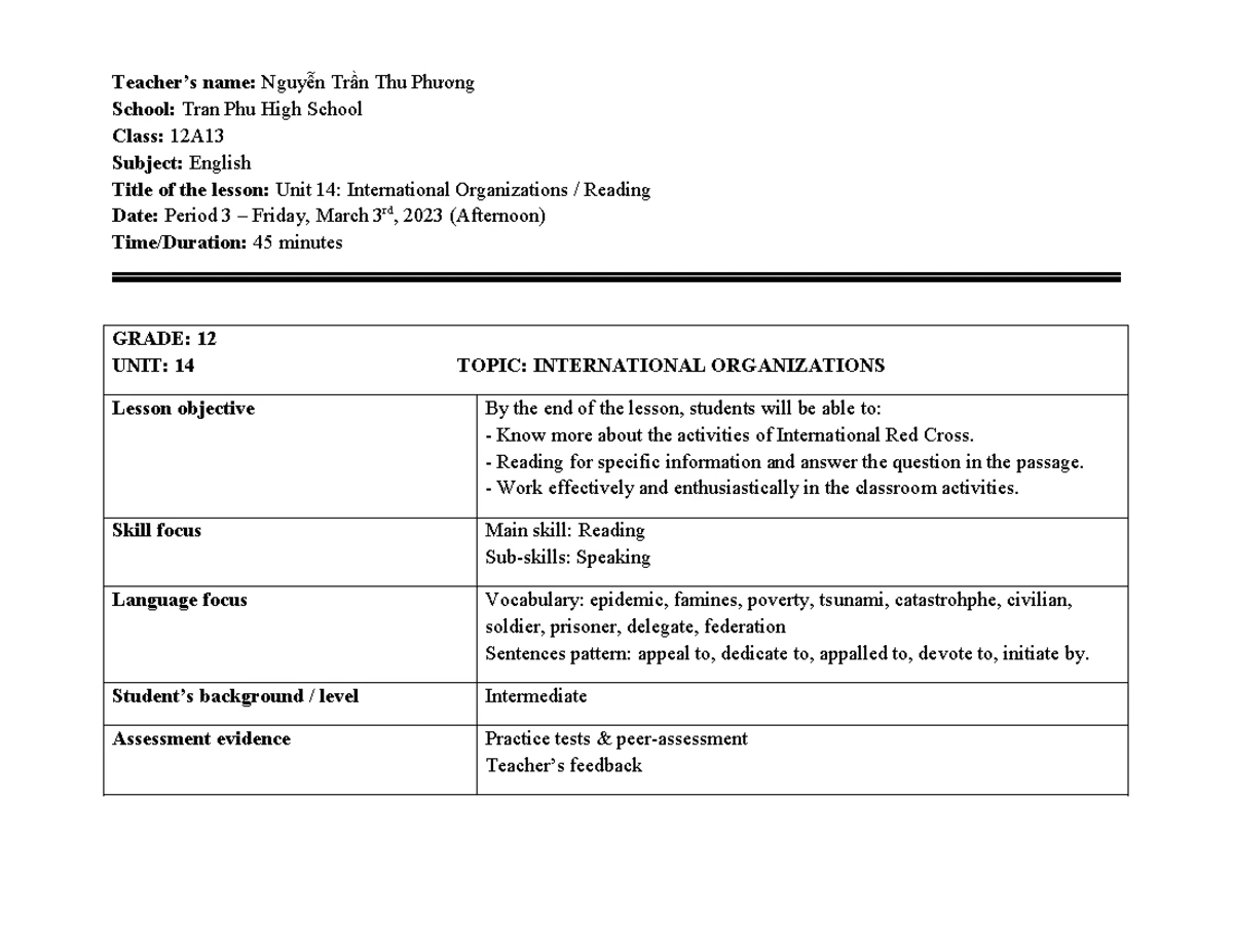Unit 6: Healthy Mind, Healthy Body (Skills) - Grade 11 Lesson Plan ...