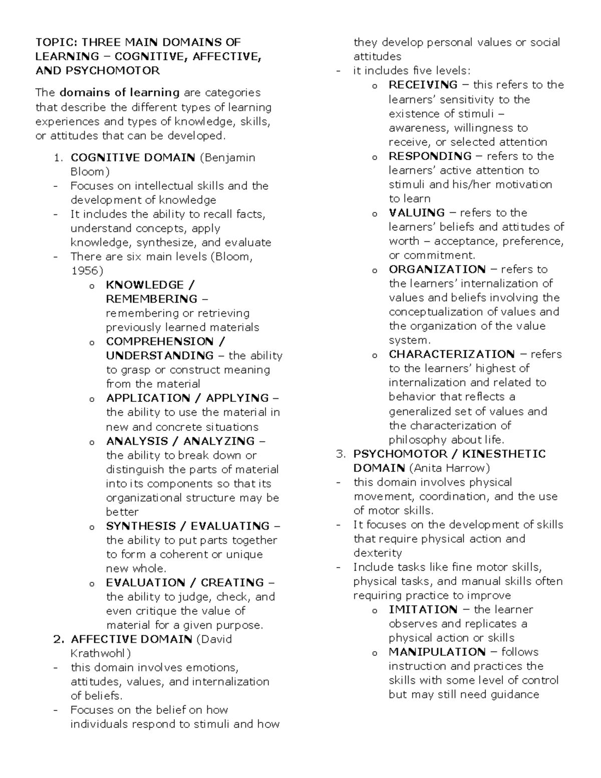 Three MAIN Domains OF Learning – Cognitive, Affective, AND Psychomotor ...